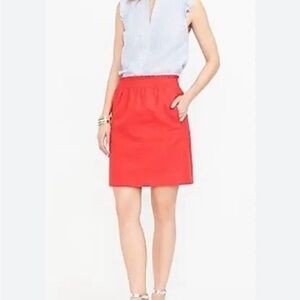 J.Crew Red Linen Blend Mini Skirt Women’s Size 10 Elastic Smocked Waist